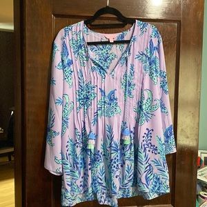 Lily Pulitzer Marilina Tunic Top in Light Lilac Verbena Jungle Path.